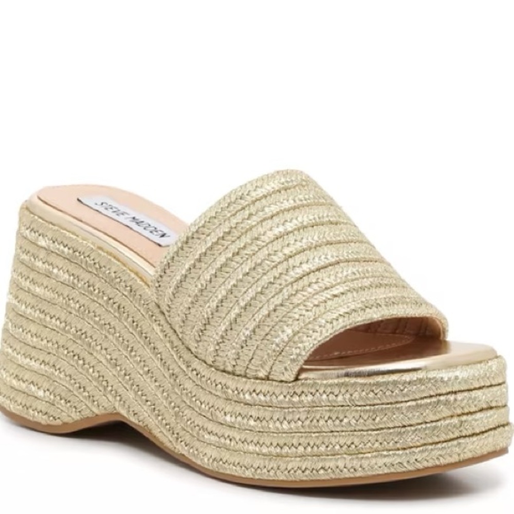 Steve Madden Gold Wedge Sandals with Espadrille Design